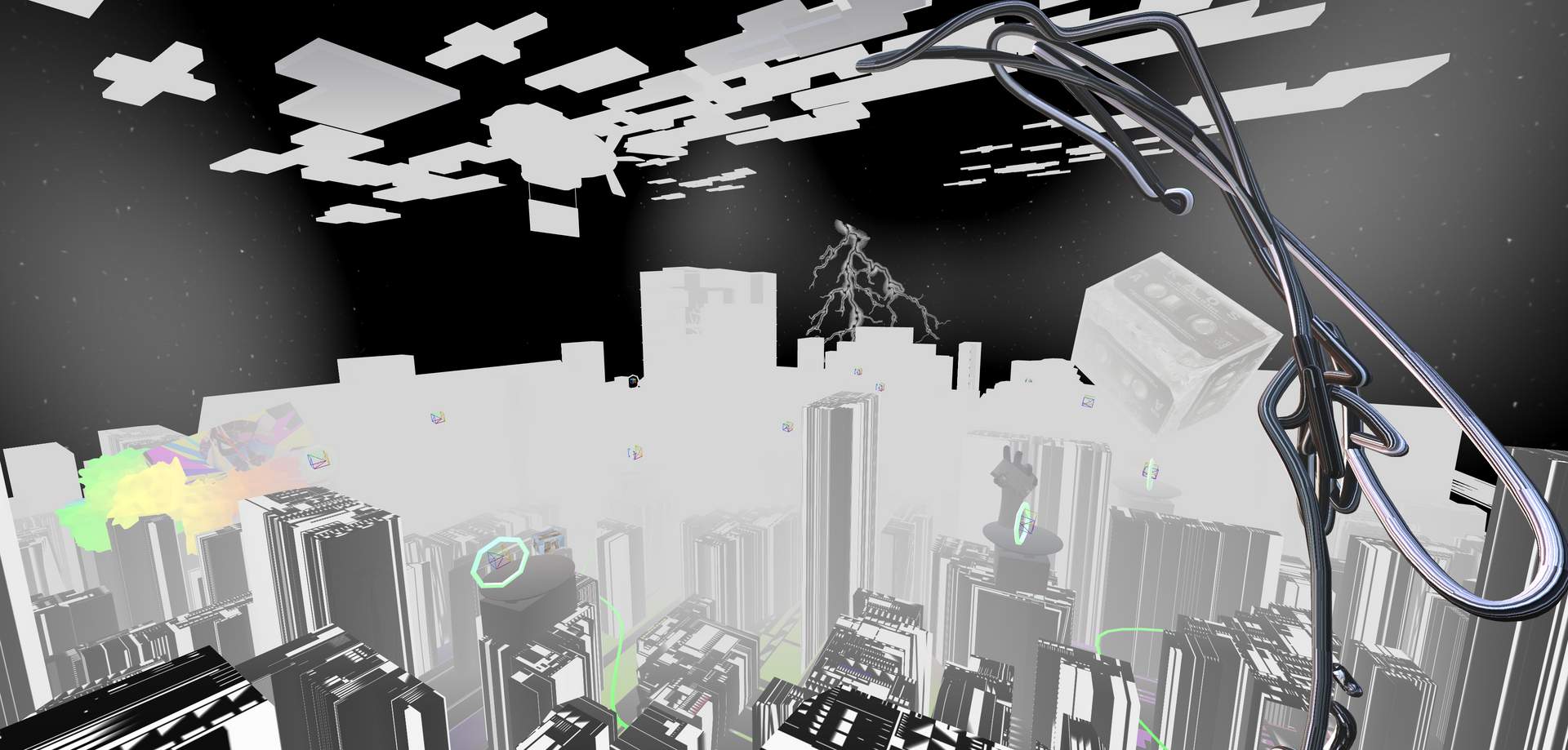 feeling free and flying, anime girl flying over a city, peaceful manga artwork, generative ai technology Stock Illustration